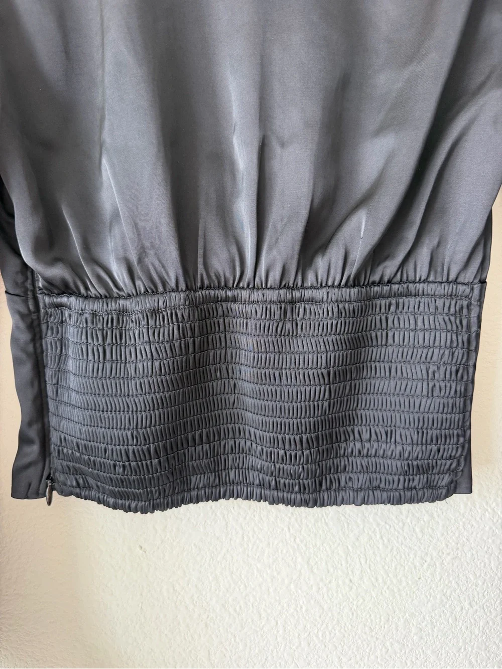 Abercrombie & Fitch Satin Plunge V-Neck Blouse Smoked Waist Puff Sleeve Top XXS